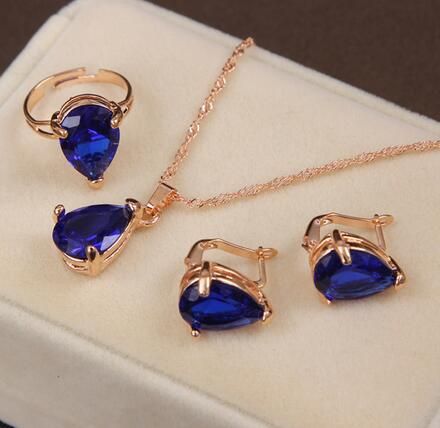 3Pcs Set of Necklace Earrings & Finger Ring, African Bridal  Necklace Earrings Ring Wedding Crystal women fashion jewellery set, Anniversary Wedding Birthday Party Eid Gift
