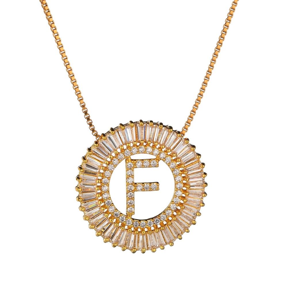 Women Circle Hollow Out Cubic Zirconia Letter Pendant Necklace Jewelry Gift