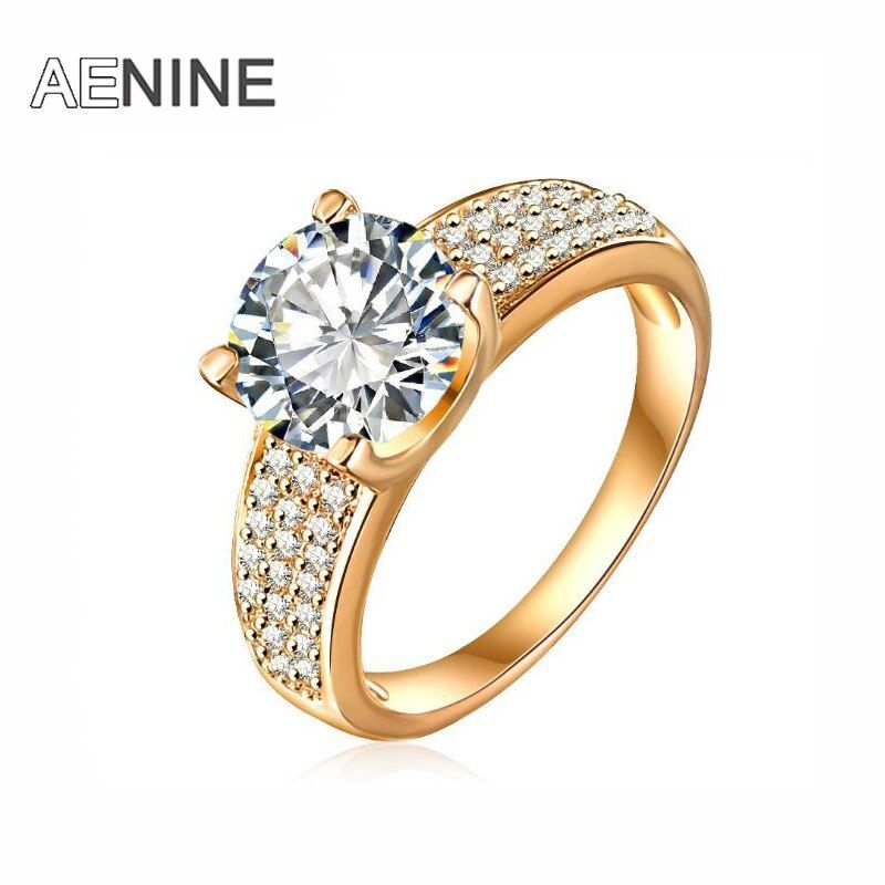 AENINE Simple Style Wedding Finger Ring Gold/Silver Color Micro Inlay Cubic Zirconia Lady Rings Jewelry Drop Shipping CRI0010