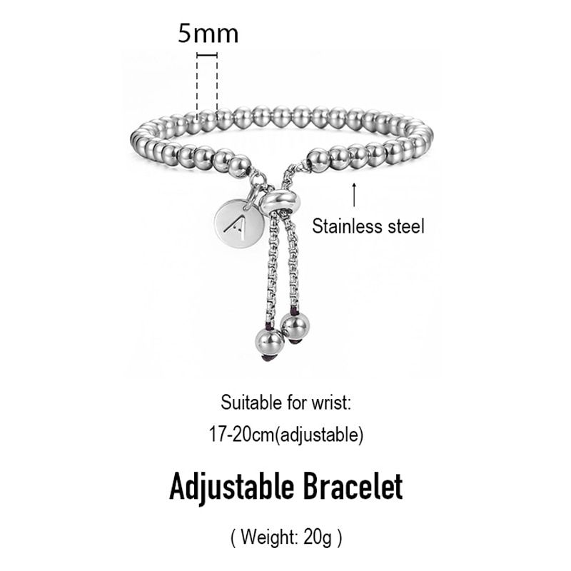 Initial Letter Beaded Bracelets for Women Girls Alphabet Monogram Charm Gold Silver Color Bracelet Stainless Steel Adjustable