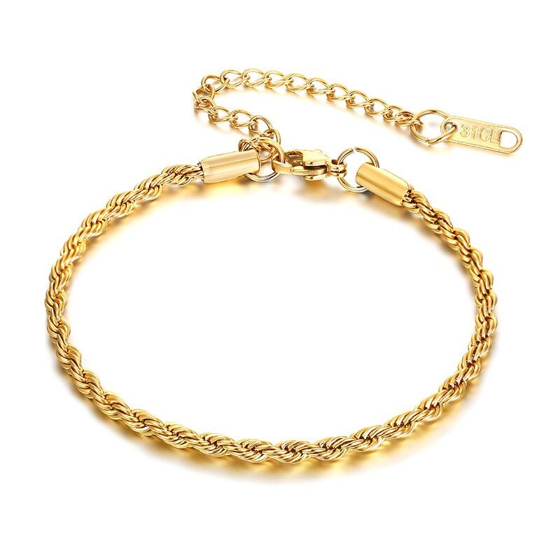Goth Gothic Metal Twisted Rope Chain Bracelet Stainless Steel Adjustable Simple Minimalist Jewerly 2/3/4mm