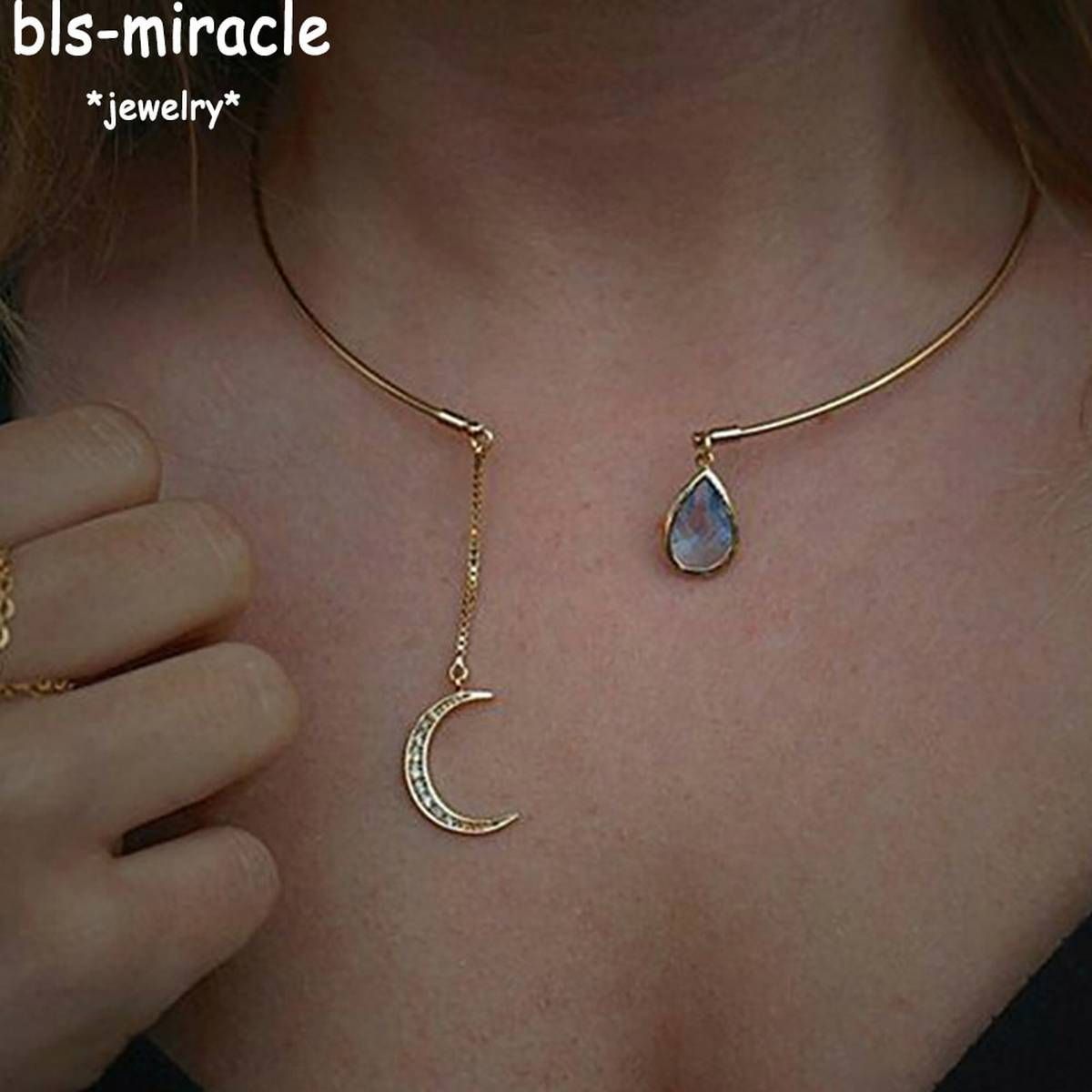 MAA-OE Bohemian Crystal Pendant Necklaces For Women 2018 New Moon Water Droplets Necklace Collier Statement Jewelry N425