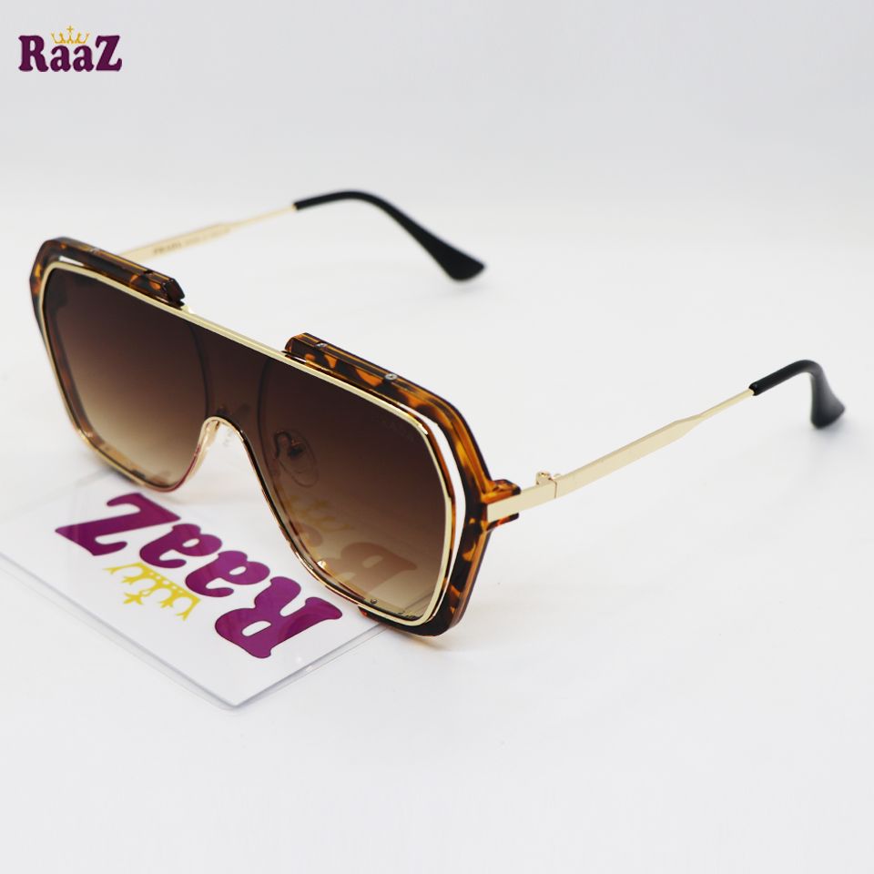 RAAZ BROWN AND GOLDEN RETRO SQUARE FUTURISTIC OVERSIZE FASHION SUNGLASSES MAN & WOMEN