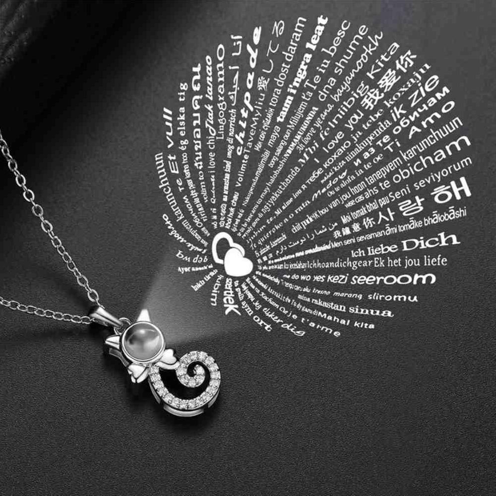 Rose Gold&Silver 100 languages I love you Projection Pendant Necklace