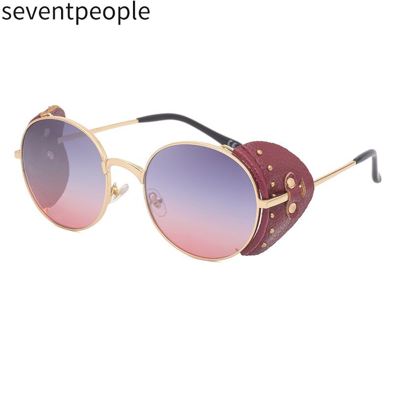 Grey RedRetro Steampunk Sunglasses Women Metal Round Windproof Glasses 2020 Fashion Brand Designer Vintage Punk Shades Eyewear