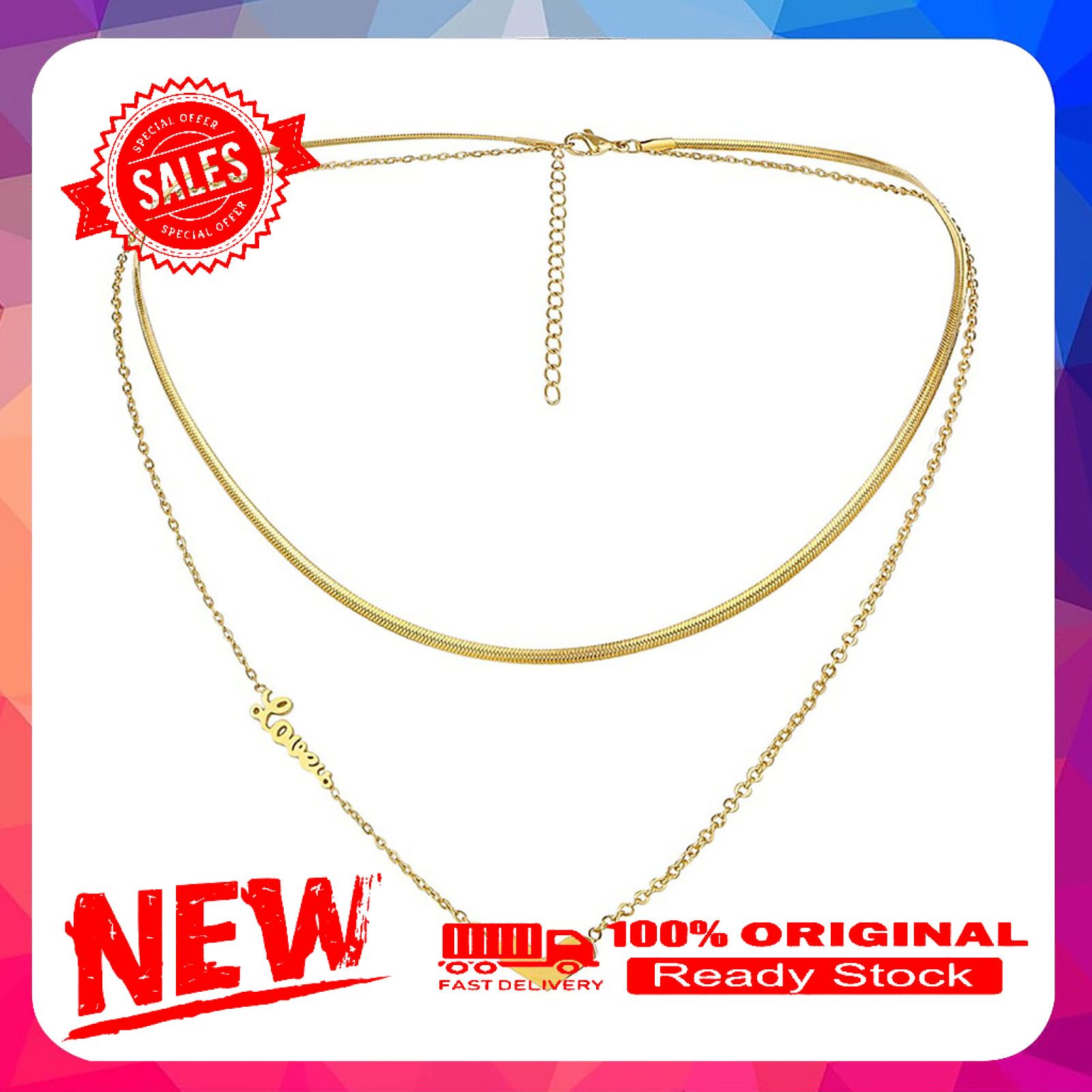 Heart Pendant Women Necklace Double Layer Stainless Steel Love Letter Adjustable Choker Necklace Jewelry Accessory