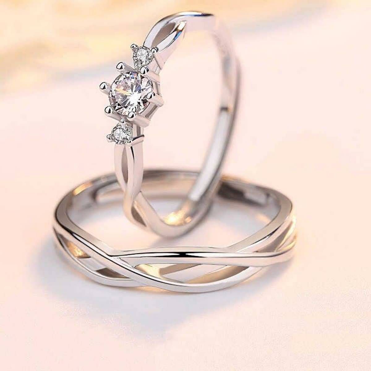 Crystal Couple Heart Ring For Lovers Men Women - Ring For Girls