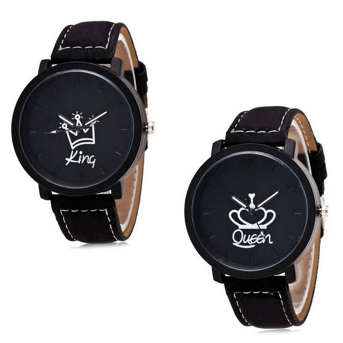 1 Pair Fashion Couple Quartz Watch Leather Stap Casual Wristwatch