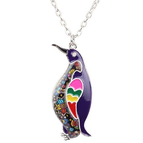 Bonsny Maxi Statement Ocean Collection Alloy Enamel Penguin Necklace Pendant Animal Jewelry For Women Girls Charms Bulk(null)
