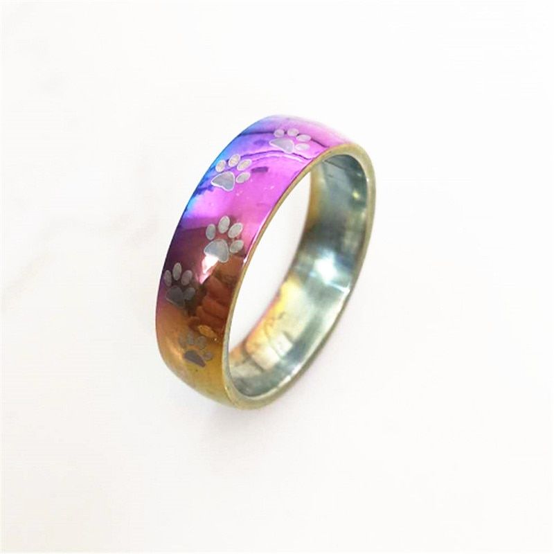 Customizable Name Fashion Cute Dog Cat Paw Ring Men Jewelry 6 and 8 mm Width Stainless Steel Rainbow Anime Rings For Women