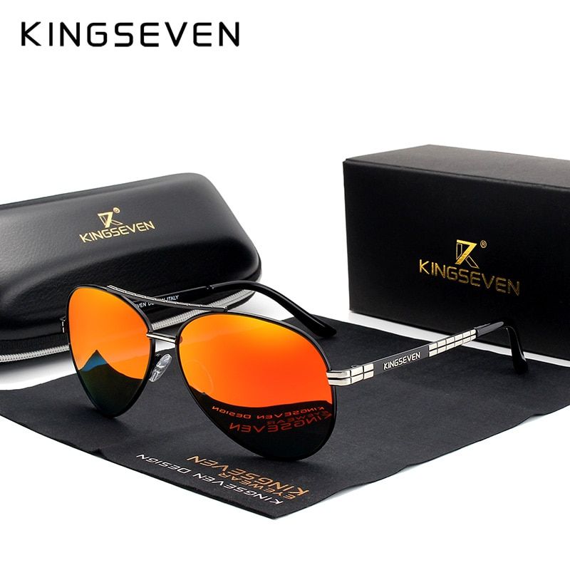 KINGSEVEN 2019 New Design Aviation Alloy Frame HD larized Sunglasses For Men UV400 Protection-Black Red