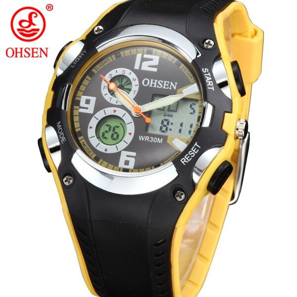 Fashion OHSEN Brand Digital Sports Watches Children Boys Waterproof Black Rubber Band Wristwatch Popular Military Watch for Gift