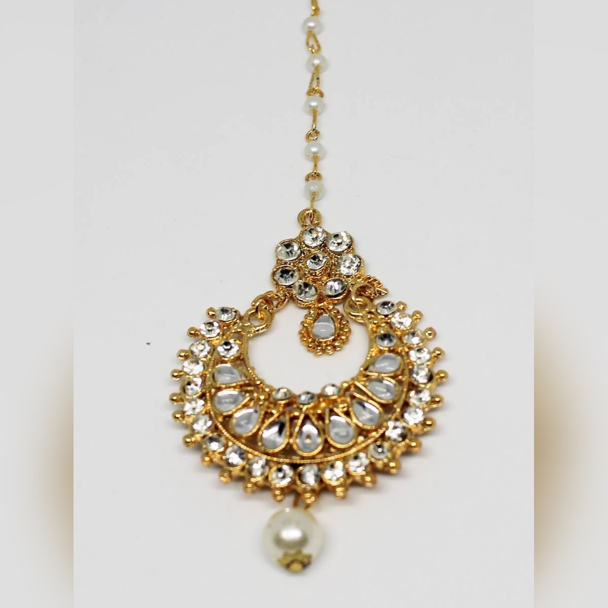 Wonderful Antique Metal White Stone Tikli For Women