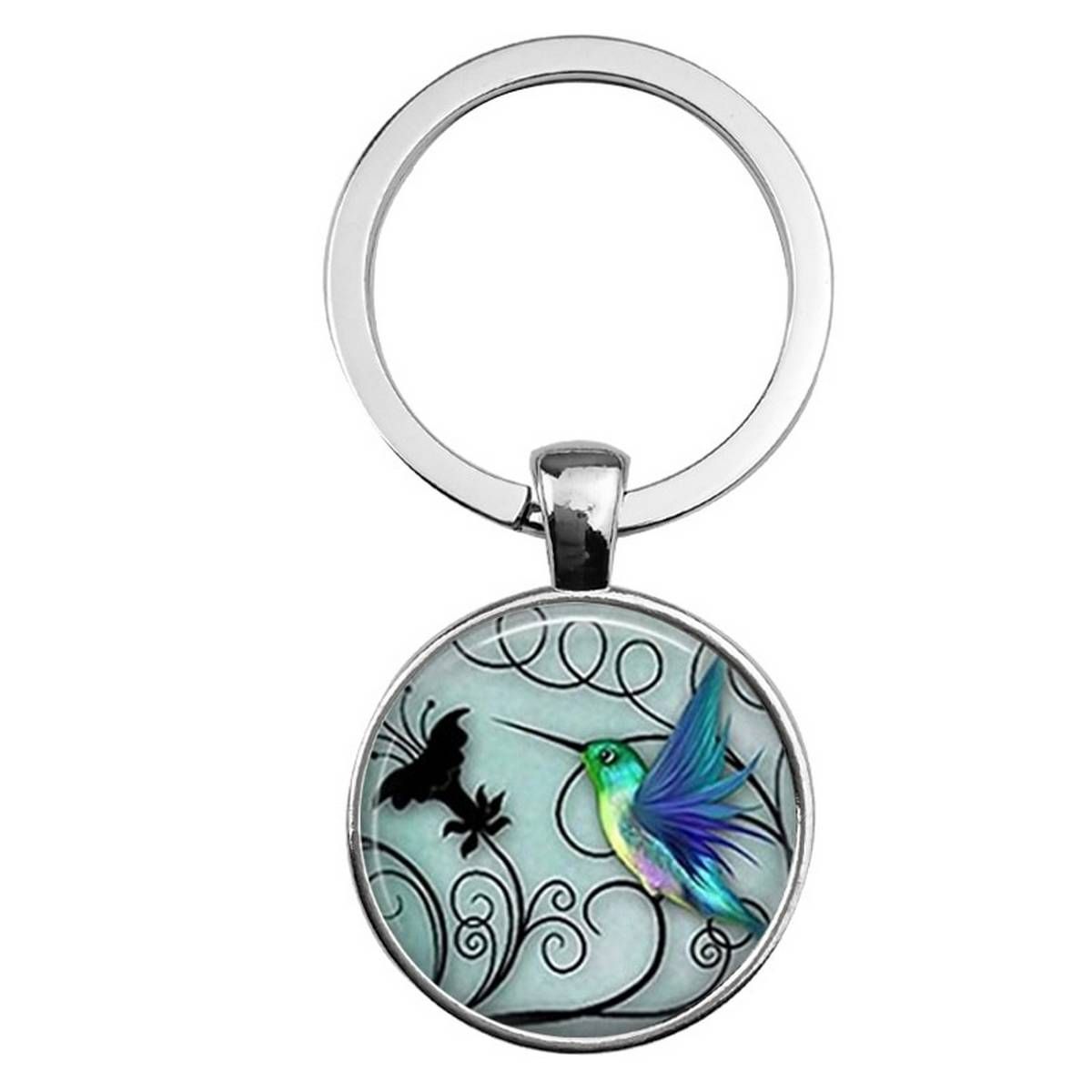 Suteyi Women Fashion Necklace Glass Necklace Bird Robin Blue Colibri NHummingbird Tile Glass Necklace Pendant