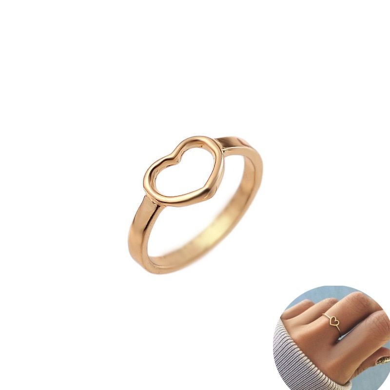 Huitan 2 Pieces Female Heart Shaped Simple Rings For Girl Plain Daily Anniversary Gift For Friends Hot Selling Dropshipping