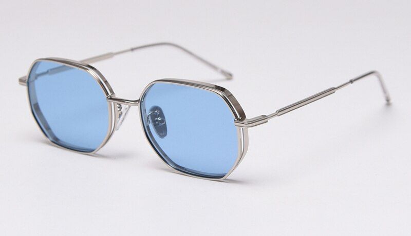 silver with bluePeekaboo uv400 polarized sunglasses women square korean black stylepolygon women sun glasses blue metal hollow