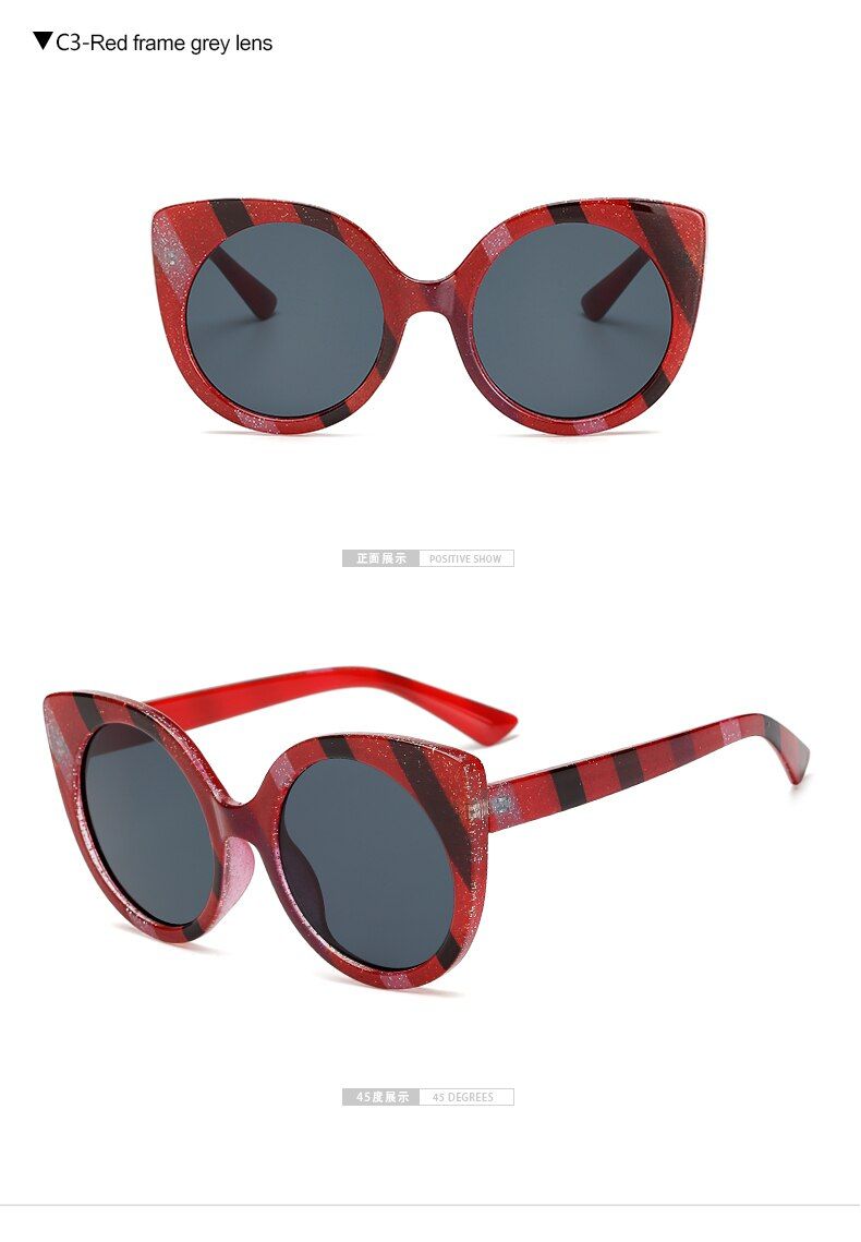 red grayGlitter Rainbow Cat Eye Sunglasses Diagonal Stripe Retro Sunglasses Fashion Street Shoot Glasses Men and Women Metal Sunglass