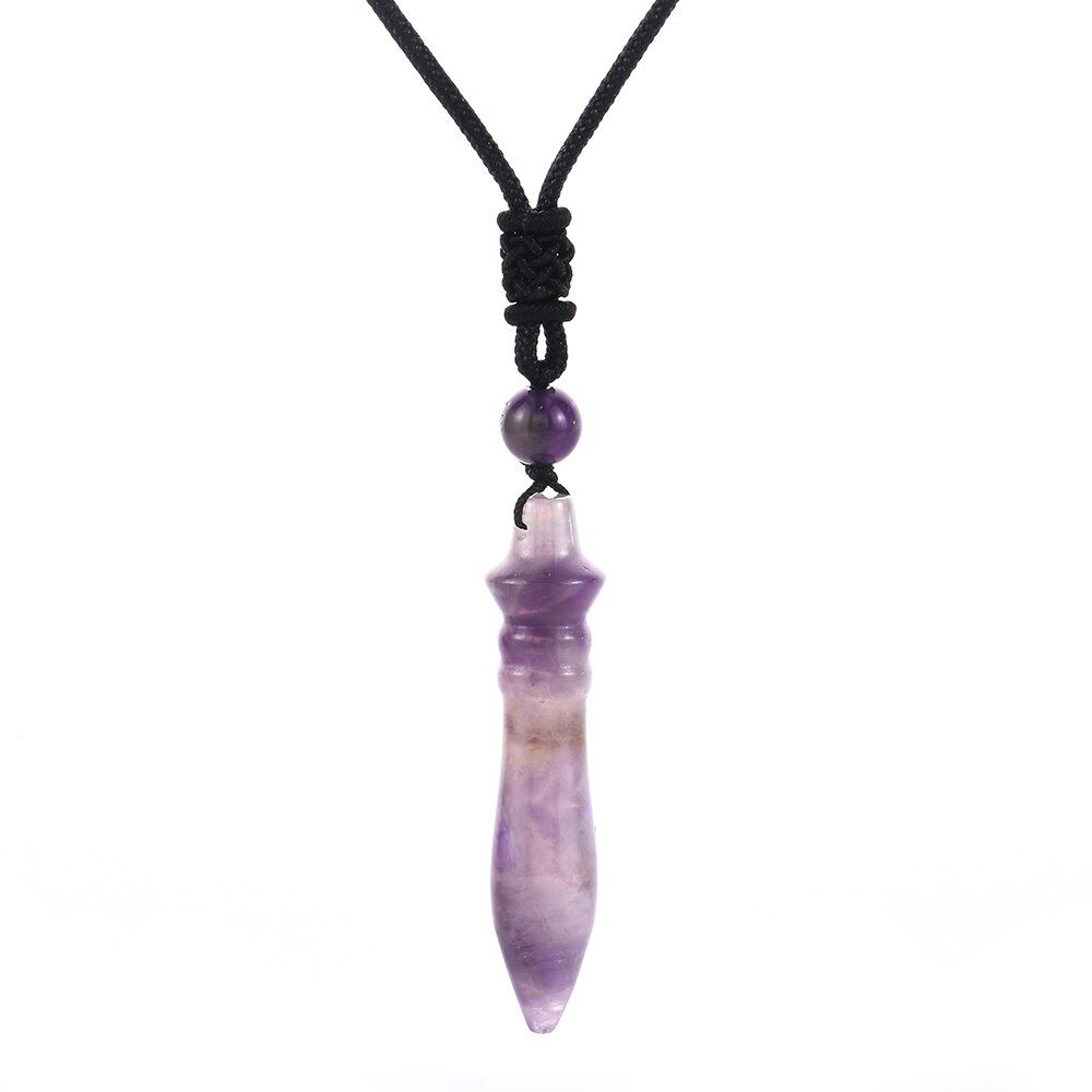Pharaoh Scepter Pendant Rope Chain Necklace with Round Beads Unique Natural Crystal Stone Statement Necklace Charms Jewelry 2020
