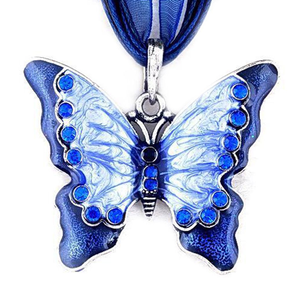 Vintage Women Enamel Butterfly Rhinestone Pendant Necklace Party Jewelry Gift