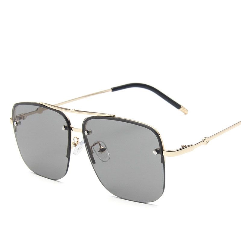 GoldGrayRBRARE Square Rimless Sunglasses Men's And Women's Gradient Sunglasses Brand Designer Big Frame Retro Trend Oculos Feminino