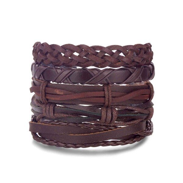 Vintage Leaf Feather Multilayer Leather Bracelet Men Fashion Braided Handmade Star Rope Wrap Bracelets & Bangles Male Gifts Jewe