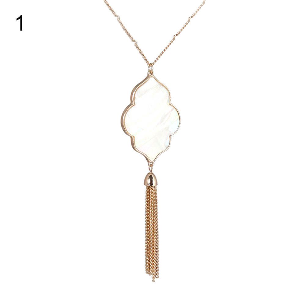 Fashion Women Abalone Seashell Leopard Pendant Tassel Geometric Necklace Jewelry
