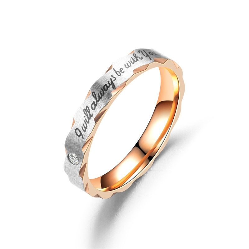 4.6 MM Stainless Steel Finger Women Men Rings Wedding Band i will always be with you Letter Finger Jewelry Cubic Zirconia Ring