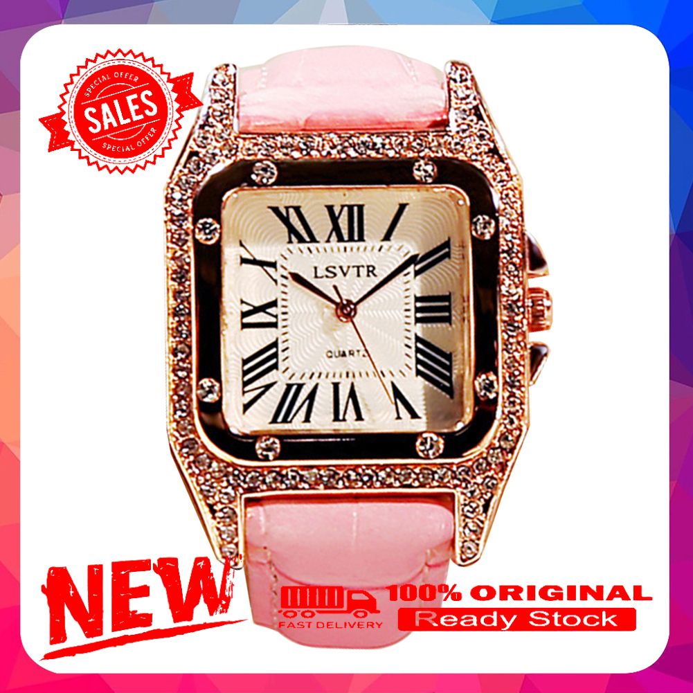 Women Square Dial Roman Numbers Faux Leather Strap Quartz Analog Wrist Watch