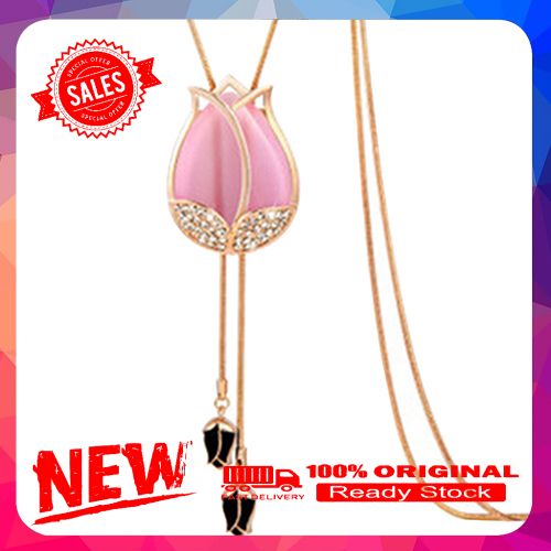 Fashion Women's Beauty Tulip Flower Pendant Rhinestones Sweater Long Necklace