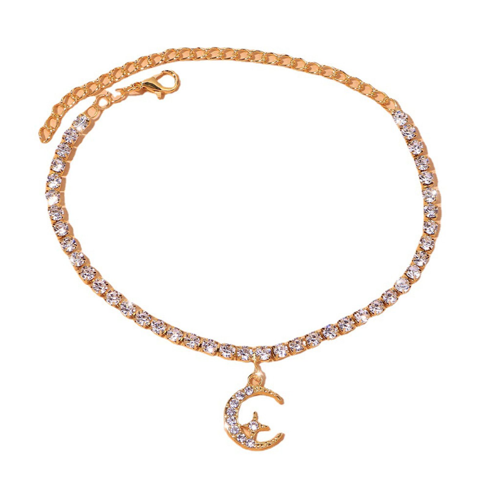 Extended Chain Adjustable Women Anklet Shining Rhinestone Star Moon Anklet Foot Beach Jewelry