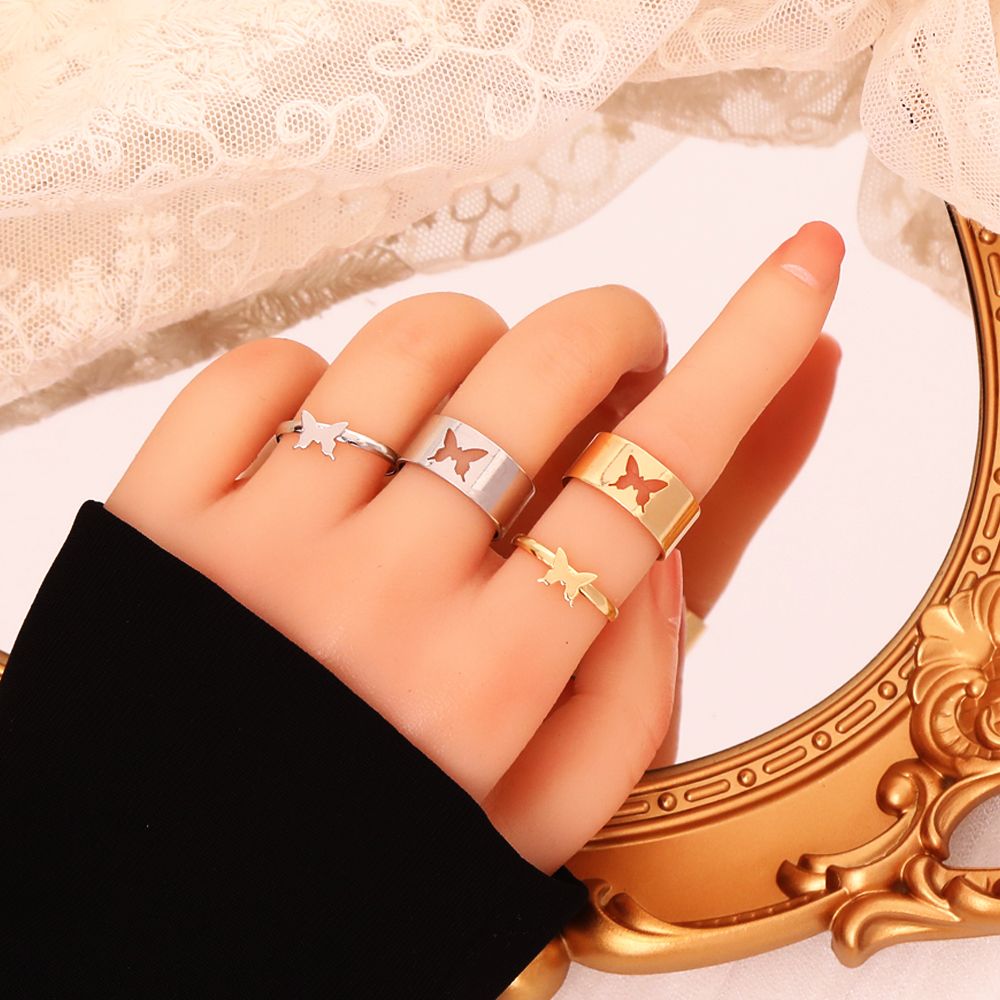 Butterfly 2pcs Rings for Women Matching Rings for Couples Rings Silver Butterfly Ring Go.ld Dainty Trendy Rings Butterfly Jewelry