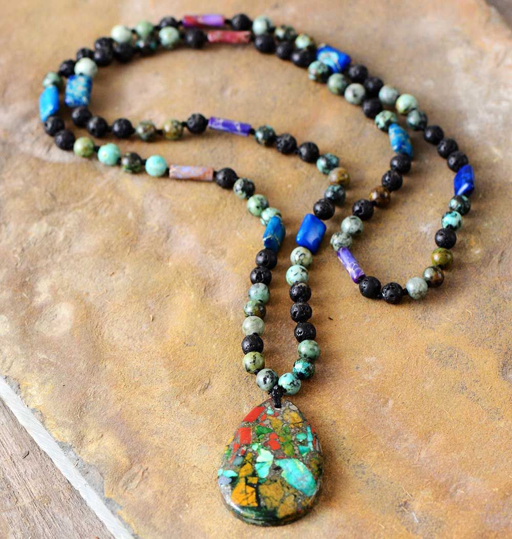 Dropshipping Artisan Jewelry Fashion Beads Knotted Long Natural Stones Women Beaded Designer Necklaces Birthday Gifts
