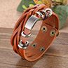 Men Vintage Braided Faux Leather Stainless Steel Cuff Bangle Brelet Wristband