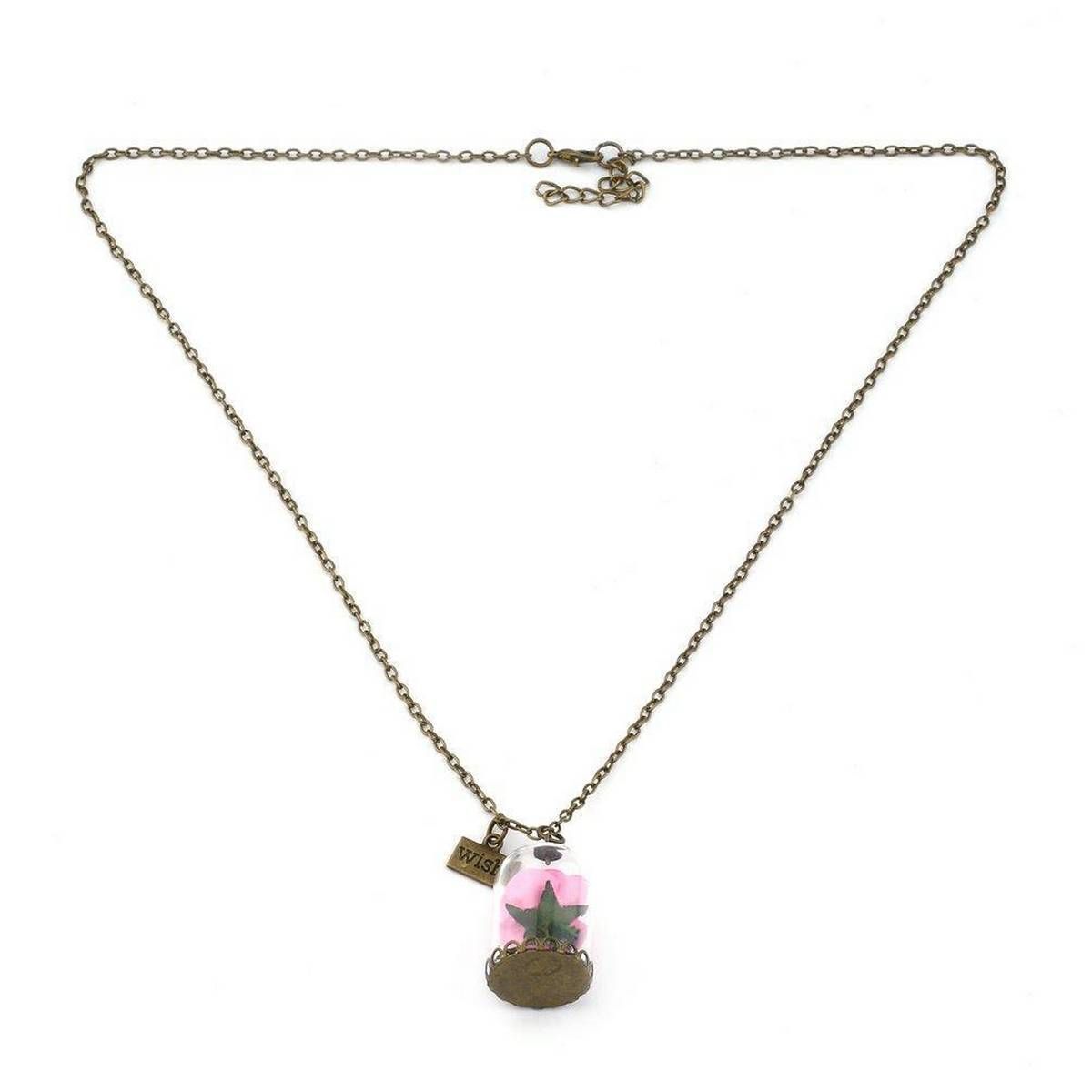 UR Women Gift Romantic Dried Flowers Pendant Glass Bronze Long Chain Necklace