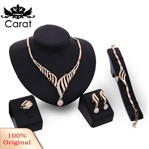 Carat Girl Luxury Wedding Party Gift Hollow Chain Necklace Ring Bracelet Earring Jewelry Set