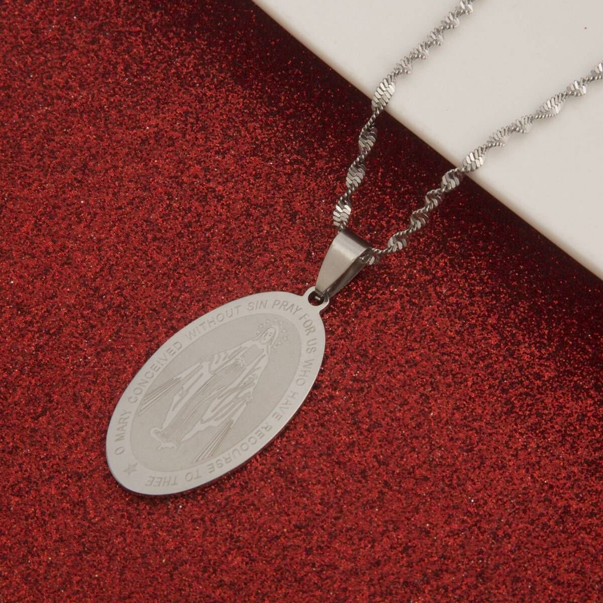 Stainless Steel Trendy Conceived Without Sin Medal Charm Virgin Mary Pendant Necklace Jewelry