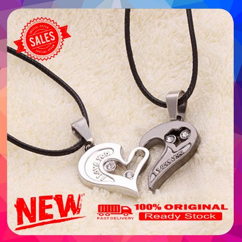 2 Pcs Stylish His and Hers Heart Pendant English Couples Love