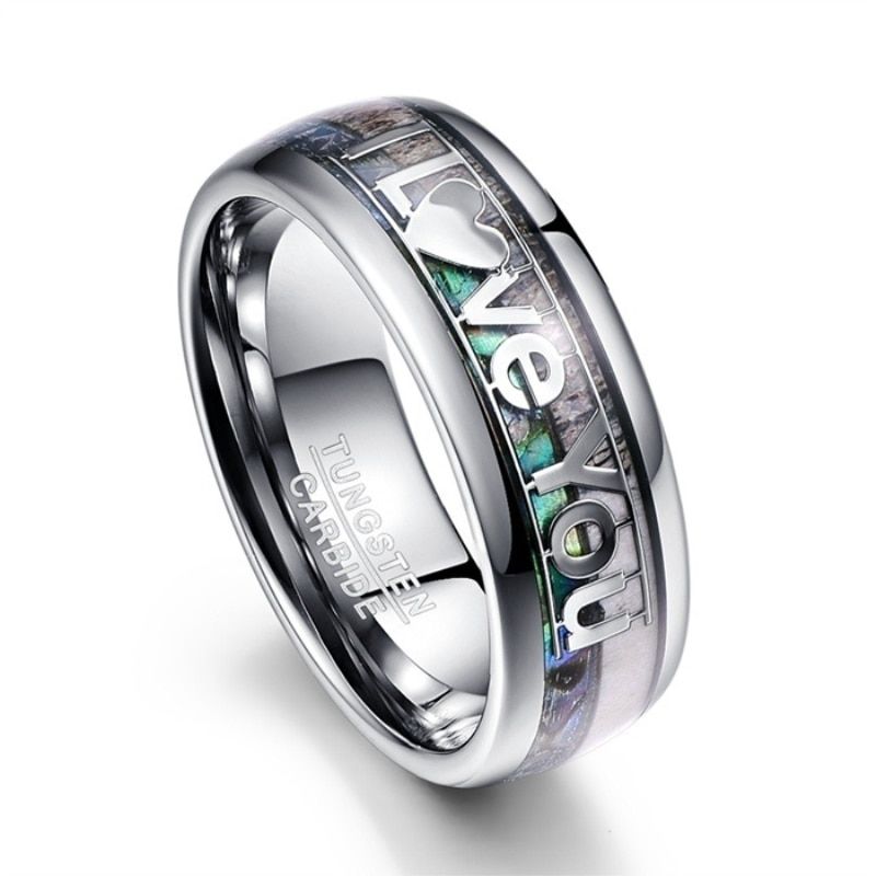 FDLK 8mm Wide Antler and Shell Stainless Steel Ring with Lettering I Love You Full Size 7/8/9/10/11/12/13/14