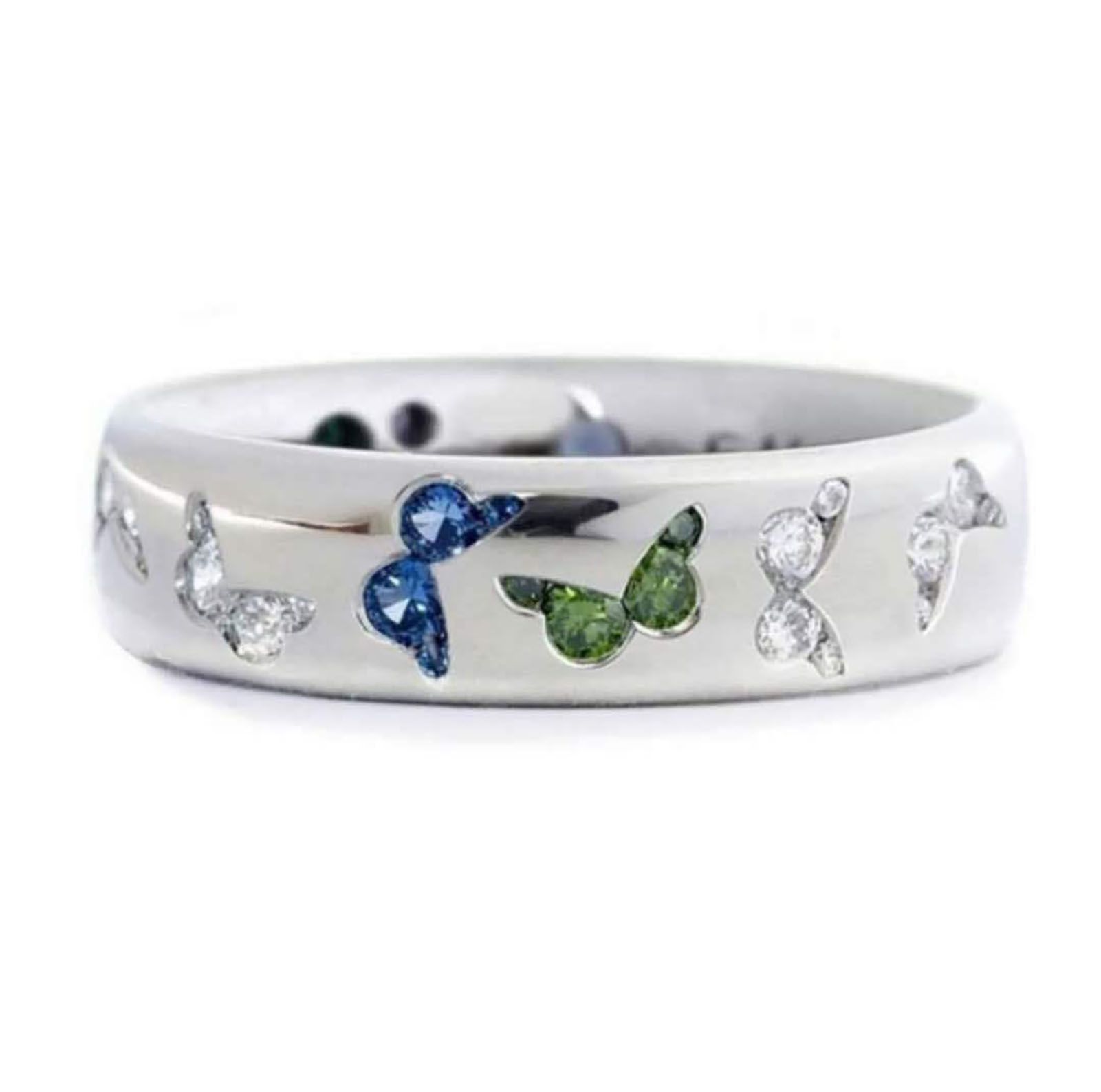 Shiny Women Ring Butterfly Pattern Stainless Exquisite Mixed Color Lady Finger Ring for Wedding
