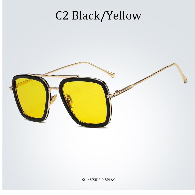 66218 C22021 Fashion Tony Stark Flight Style Sunglasses Men Square Brand Design Sun Glasses Oculos De Sol Retro male