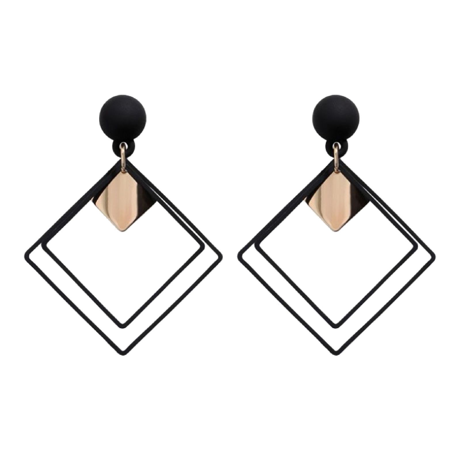 1 Pair Ear Studs Piercing Concise Style Alloy Double Square Dangle Earrings for Gift