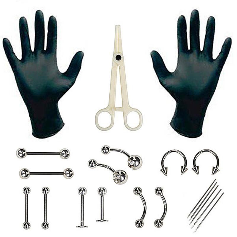 20Pcs 14G and 16G Body Piercing Kit Needle Forceps Tongue Eyebrow Nose Lip Ring Tongue Piercing Needles For Body Piercing Jewelry