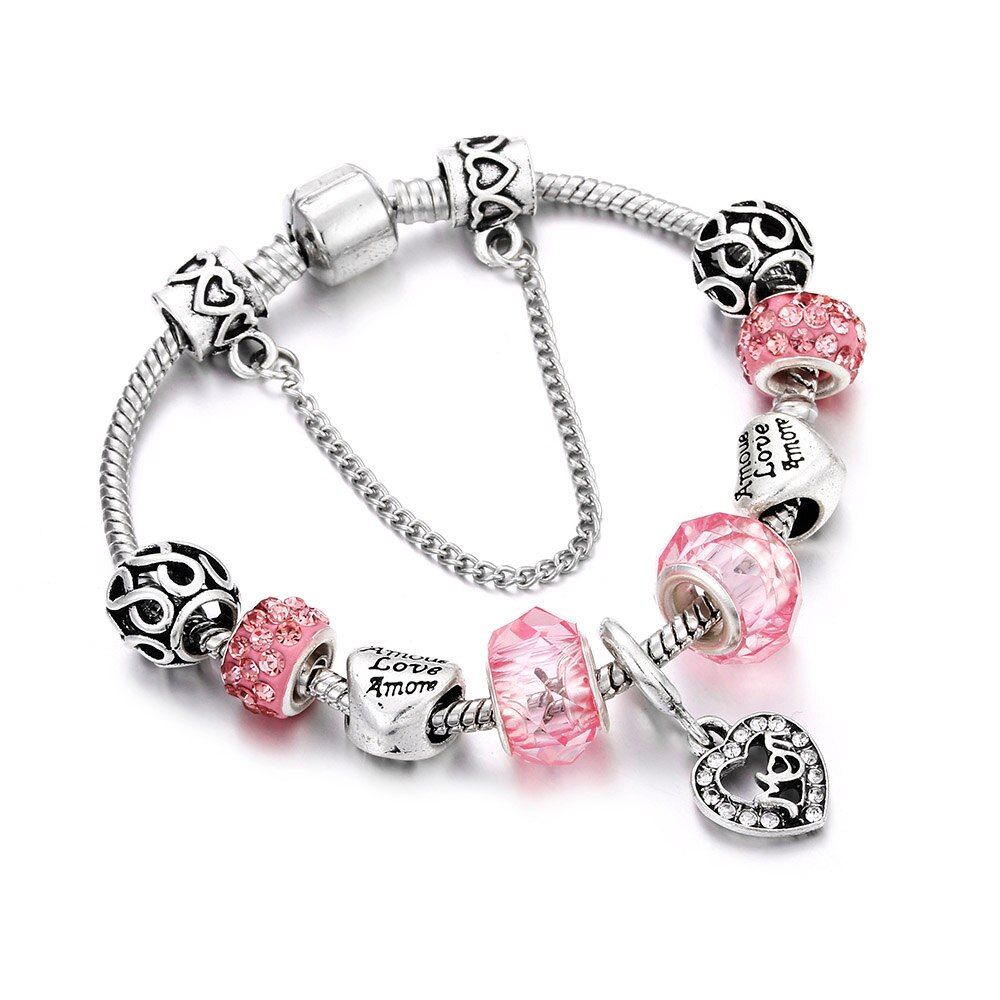 love Heart star Crystal Charm Bracelet Beads Luxury Fit women Bracelets & Bangles Vintage Pulseira Jewelry Gift