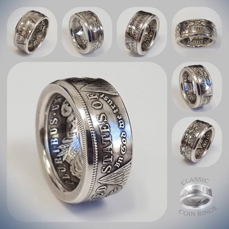 Retro exquisiteemblem motto unity one coin geometric jewelry unisex wedding engagement wedding ring