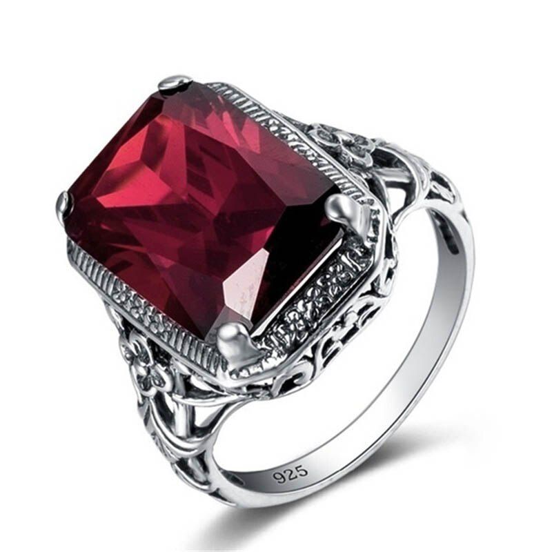 Cellacity Geometry Ruby Ring for Women Silver 925 Jewelry Rectangle Gemstones Luxury Design Female Anniversary Party Accessory