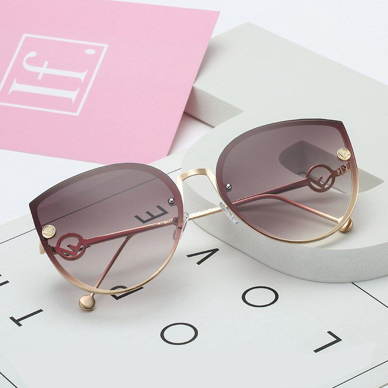 3Oversized Sunglasses Fashion Cat Eye Sun Glasses Women Ocean Lens Trend Metal Frame Sunglasses Shade Glasses