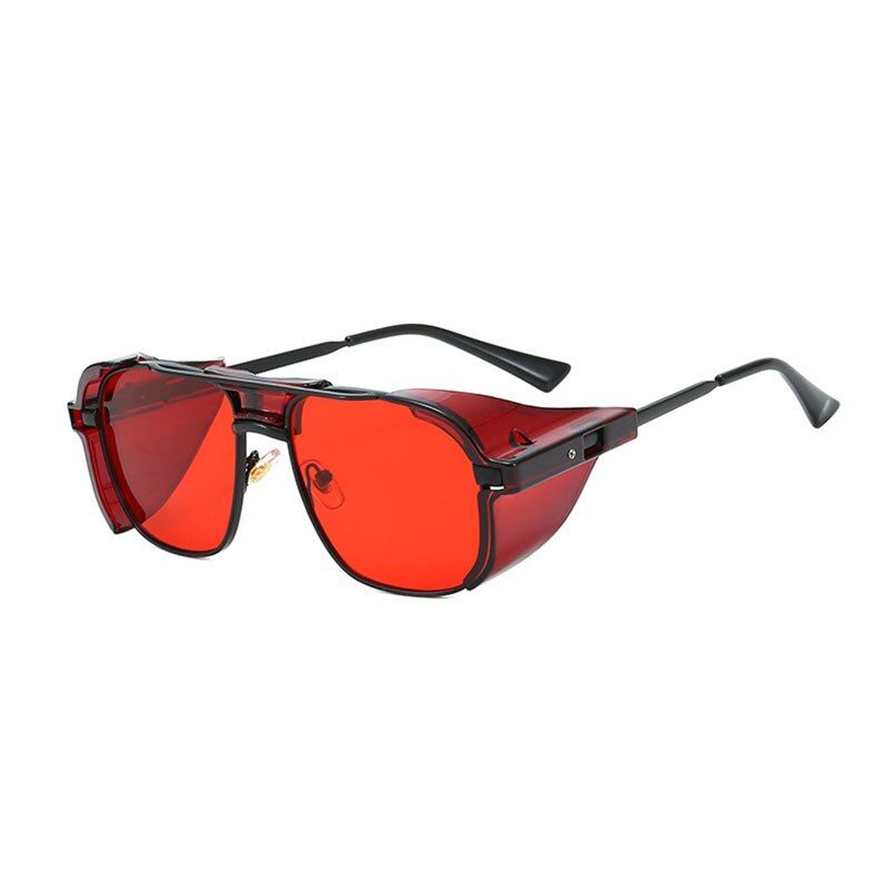 Red RedSHAUNA Ins Popular Candy Colors Windproof Punk Sunglasses Women Retro Square Steampunk Shades Men UV400