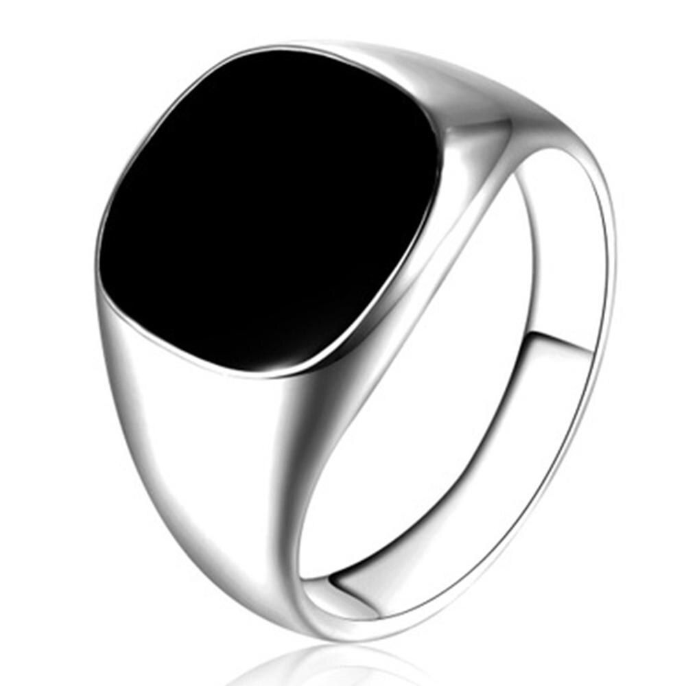 Men's Simple Round Band Ring Fashion Polished Seal Ring for Women Stainless steel Signet Rings Black Jewelry