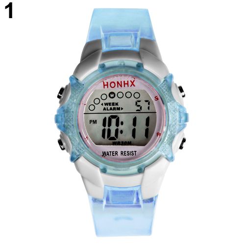Adorable Boys Girls Digital LED Round Alarm Date Waterproof Sports Wrist Watch