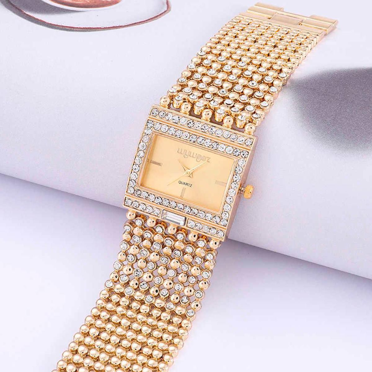 Luxury Rhinestone Bracelet Wide Stainless Steel Rose Gold Women Watches